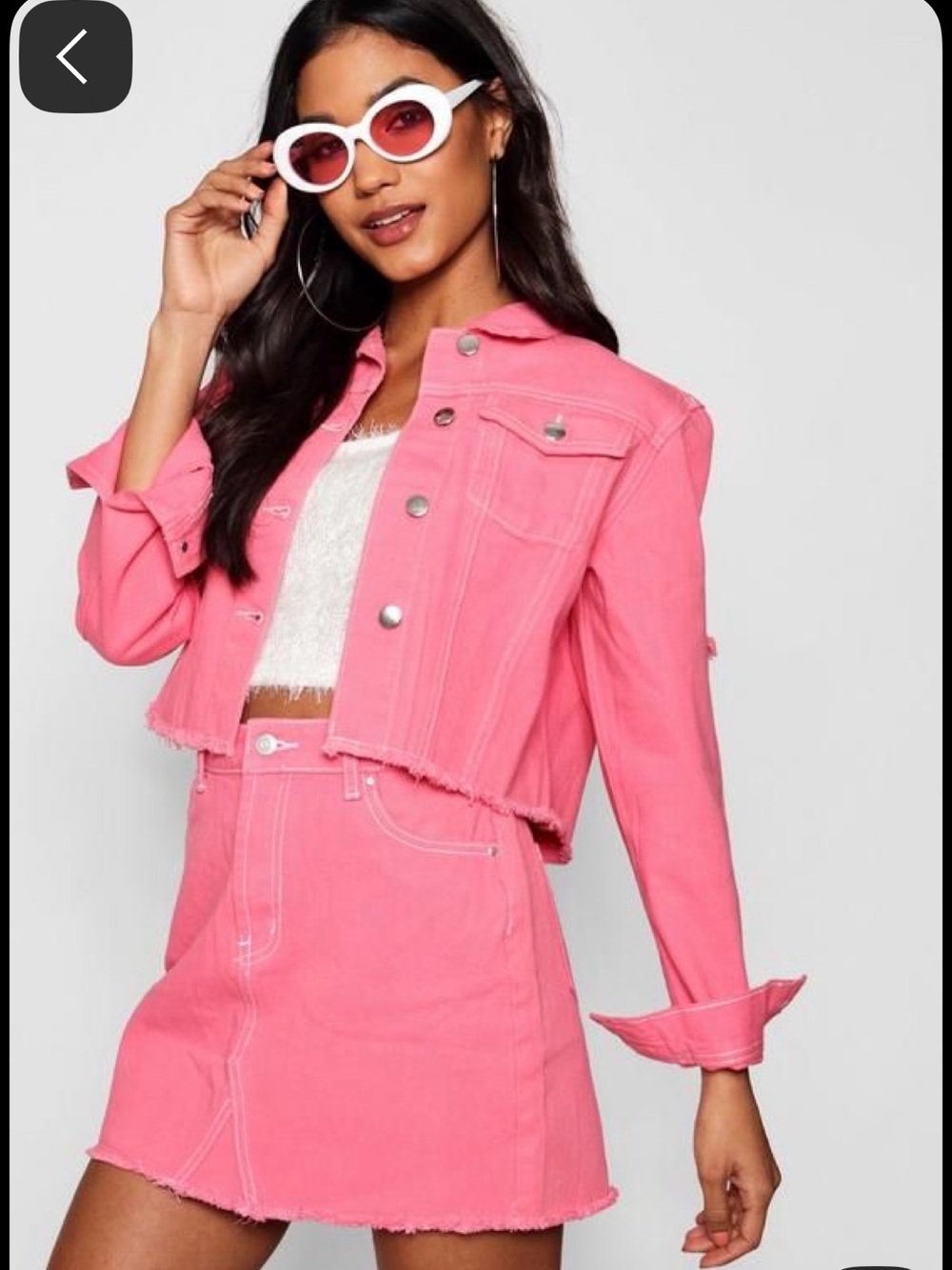 Boohoo Pink Cropped Contrast Stitch Denim Jacket